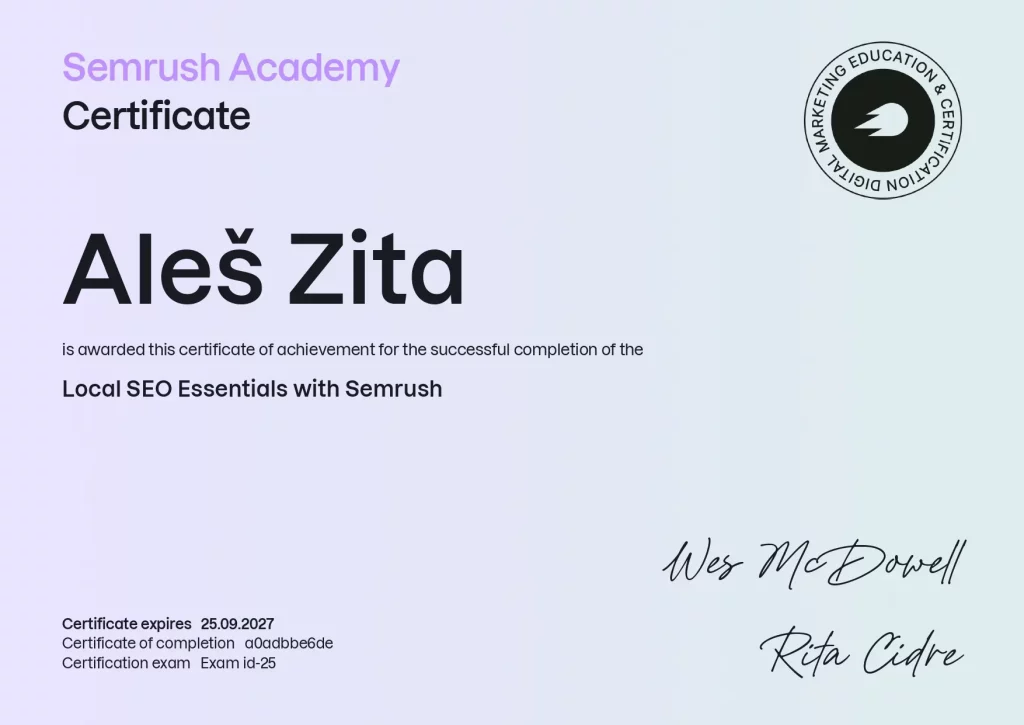 Semrush Academy - Local SEO | září 2026